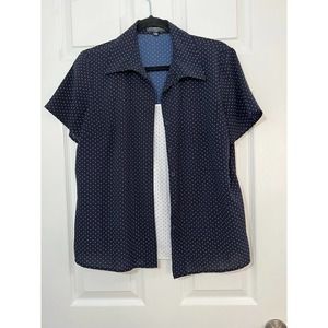 ELEMENTZ WOMENS SHORT SLEEVE LAYERED BLOUSE NAVY BLUE SIZE LARGE PETITE